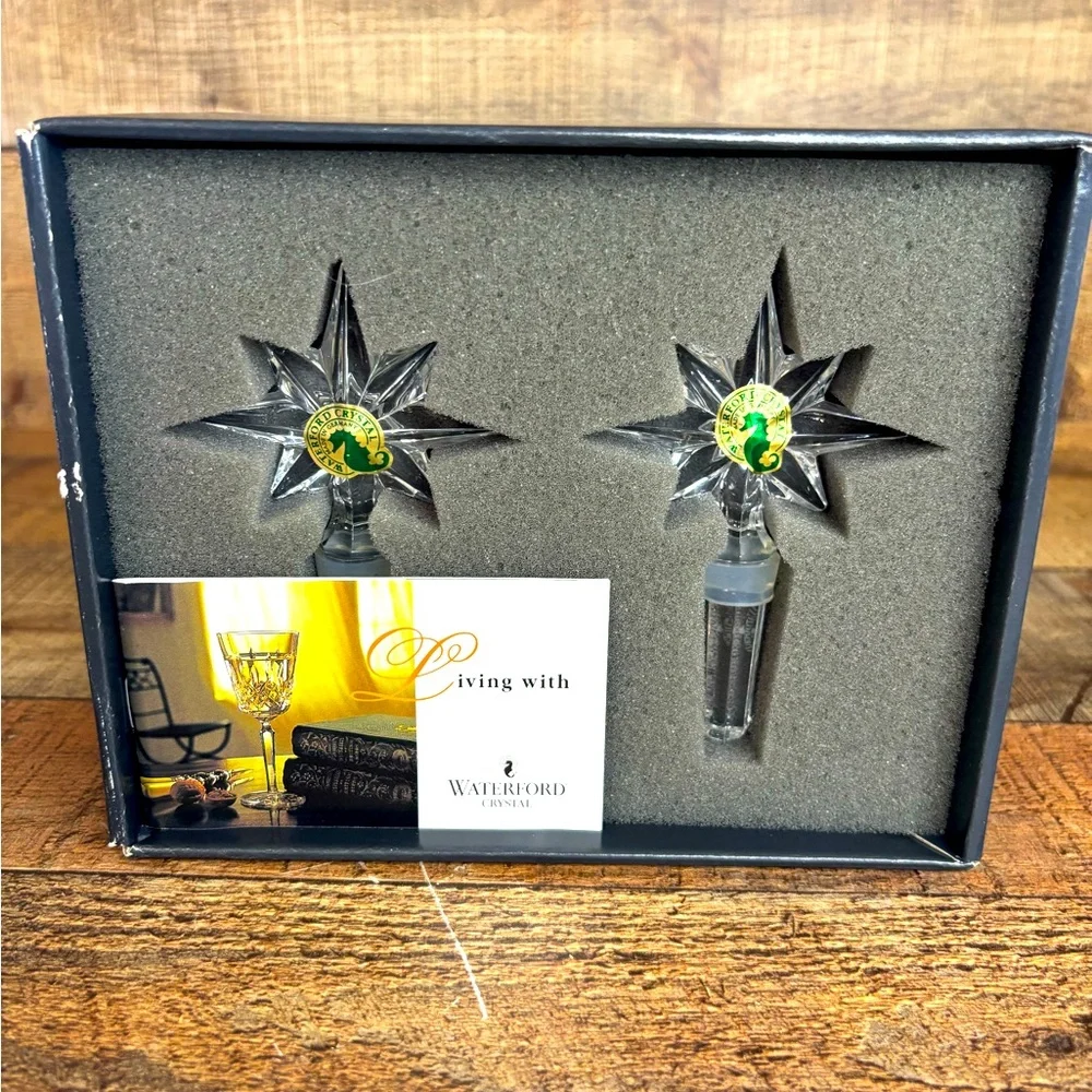 Pair of Waterford Crystal Congratulation Star Wine Bottle Stoppers Gift NIB